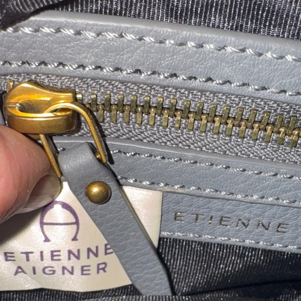 Etienne Aigner Gray Leather Crossbody Bag Purse Logo Camera Bag Stella Mini